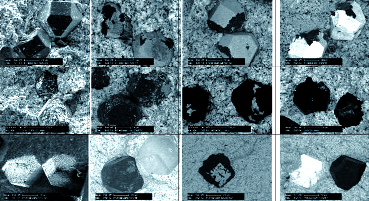 Diamond crystals embedded in the matrix of a diamond tool